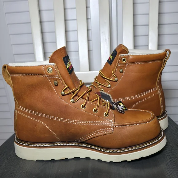 Thorogood 6″ Tobacco Safety Moc Toe Wedge Work Boots 804-4200 Men's Size 9 EE